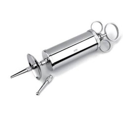 Metal Ear Syringe, 50ml, Set, W/ 1 Short Bulbous Tip, 1 Tapered Tip & Shield